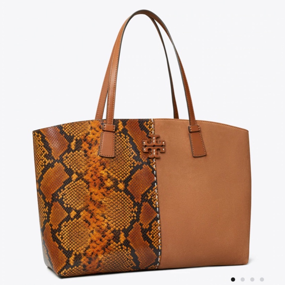 Tory Burch McGraw Exotic Tote Dark Caramel